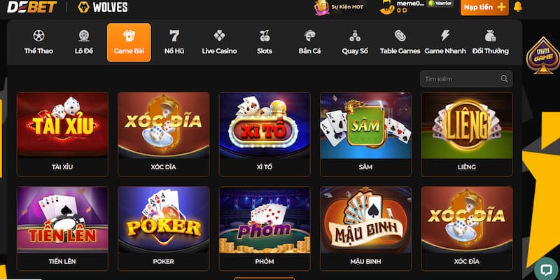 Top 5 game bài nổi tiếng chỉ có tại Debet