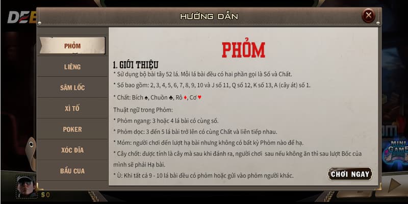Khám phá game bài Phỏm tại sảnh chơi Debet
