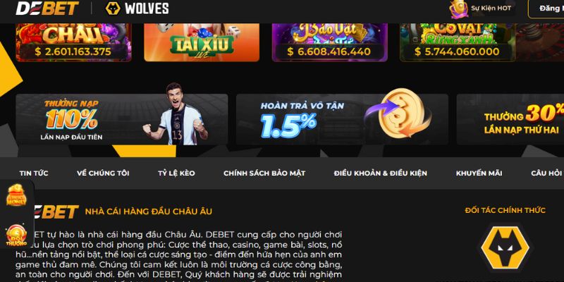 Các tỷ lệ cược trong sảnh game Debet